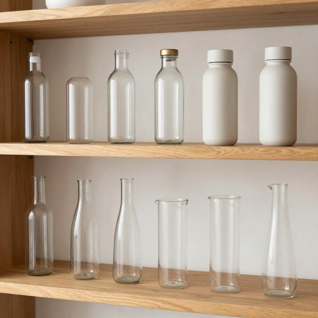 Collection of glass bottles showcasing different shapes and sizes